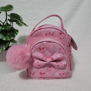 Under One Sky Pink Cherry Backpack with Bow and Pom-Pom